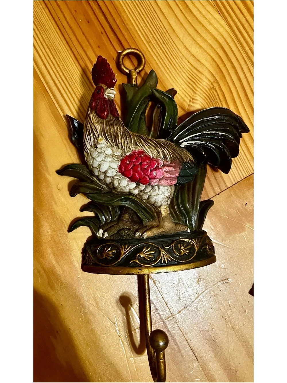 Decorative Rooster Wall Hook Pair in Multicolor